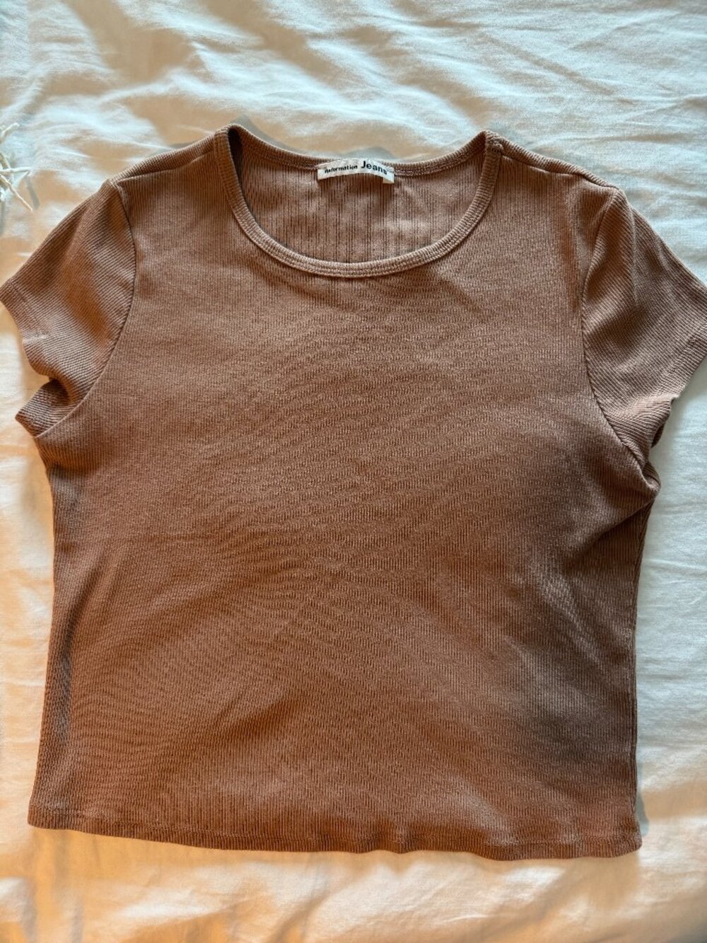 Reformation Muse Tee Clay Brown Ribbed Cropped Top Size L